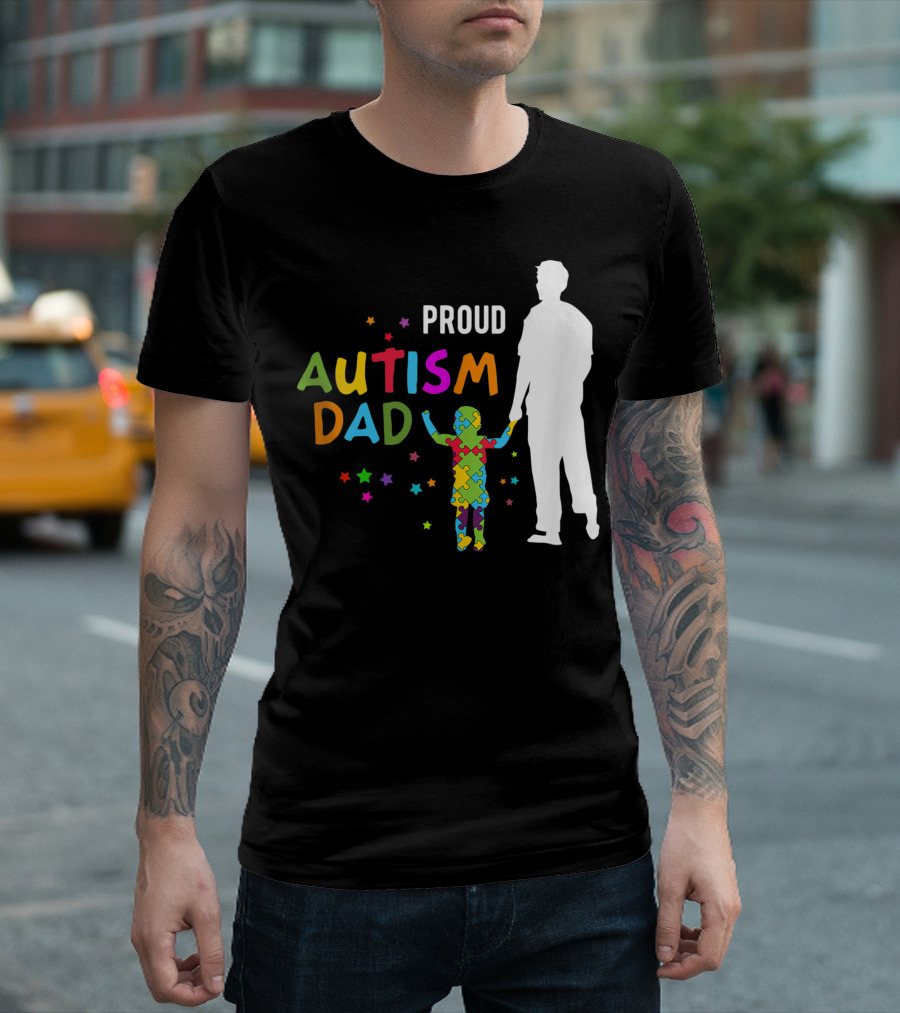 Proud Autism Dad Colorful Puzzle T-Shirt