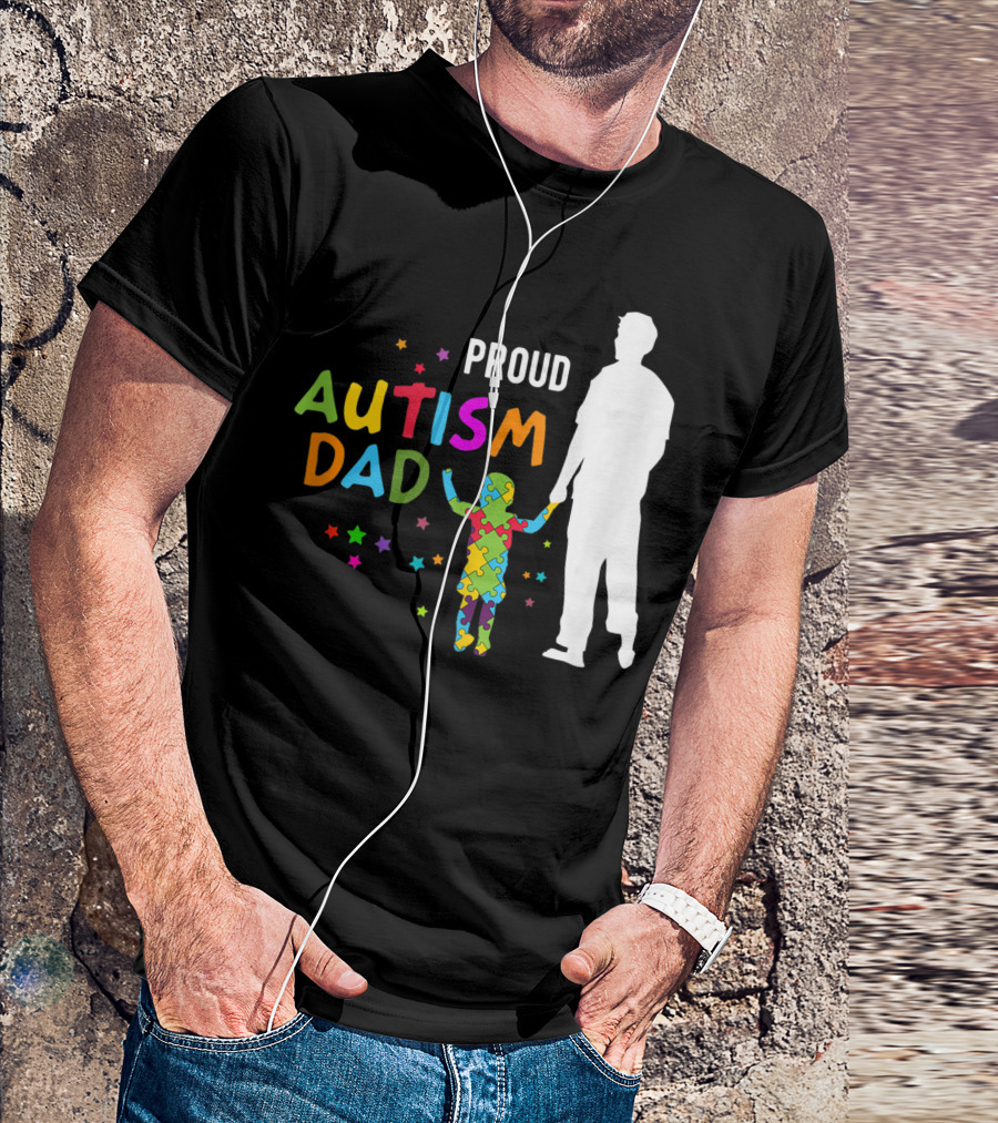 Proud Autism Dad Colorful Puzzle T-Shirt