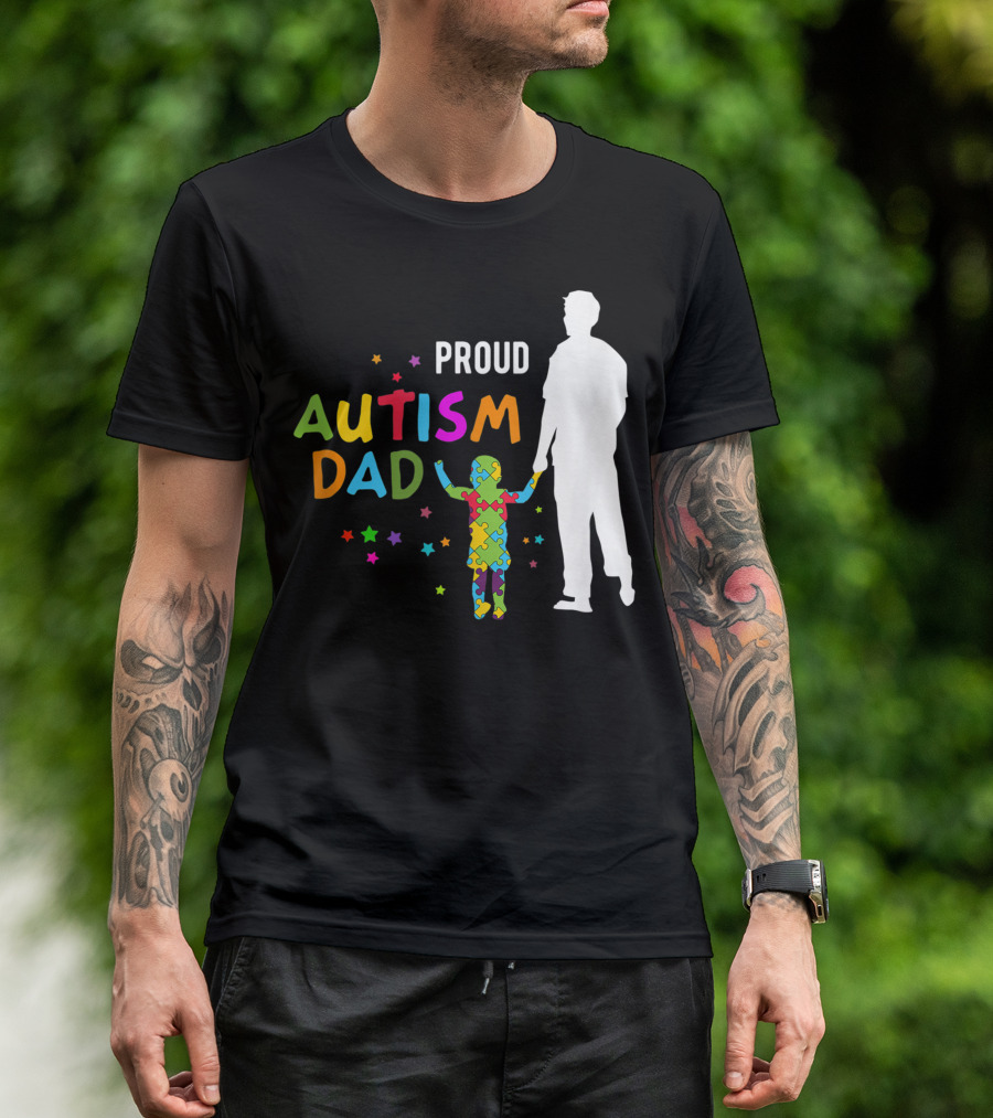 Proud Autism Dad Colorful Puzzle T-Shirt