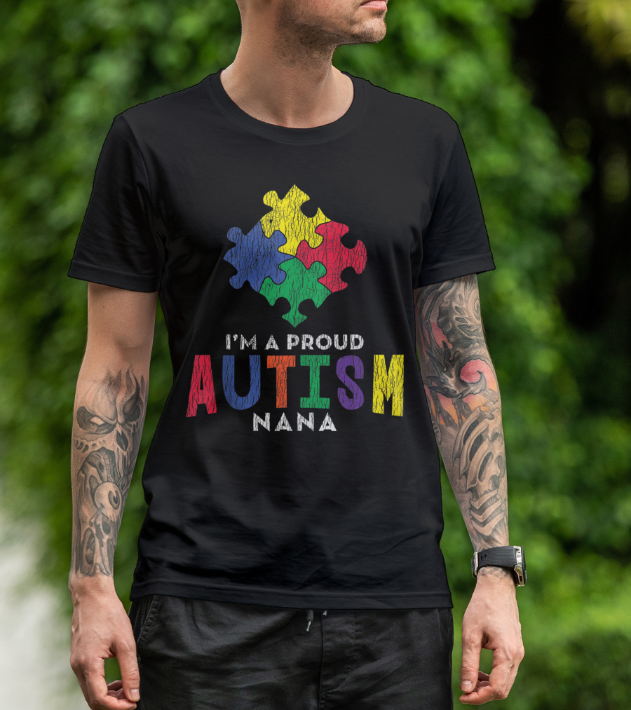 Proud Autism Nana Puzzle Heart Autistic Awareness T-Shirt