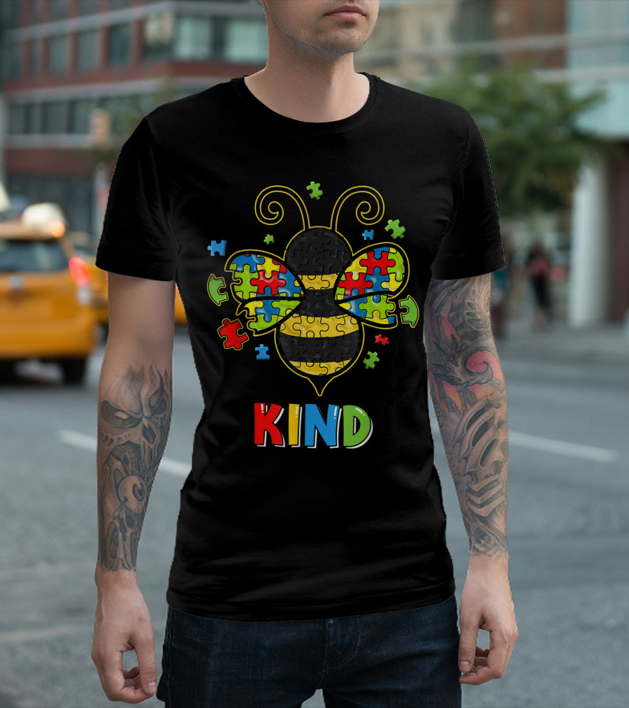 Autism Awareness Puzzle Bee Be Kind Autistic Son Child Kind T-Shirt
