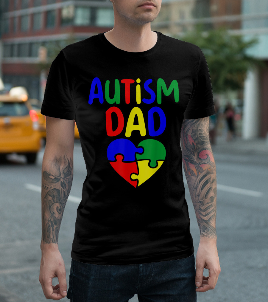 Autism Dad Puzzle Heart Love Family Awareness T-Shirt
