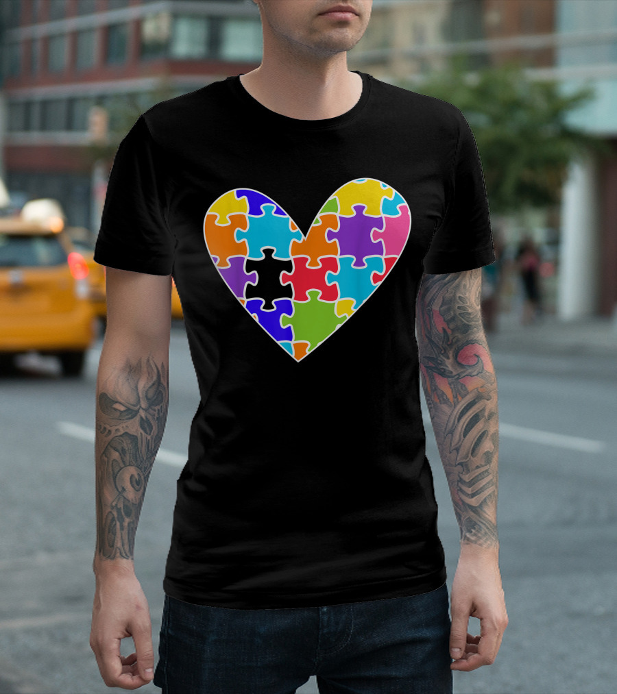 Autism Awareness Heart-Shaped Puzzle Missing Piece T-Shirt