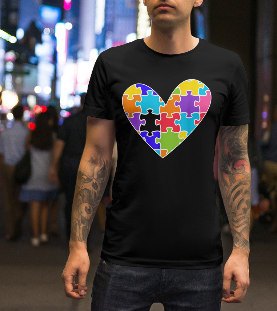 Autism Awareness Heart-Shaped Puzzle Missing Piece T-Shirt