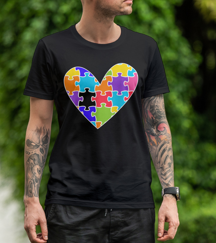 Autism Awareness Heart-Shaped Puzzle Missing Piece T-Shirt