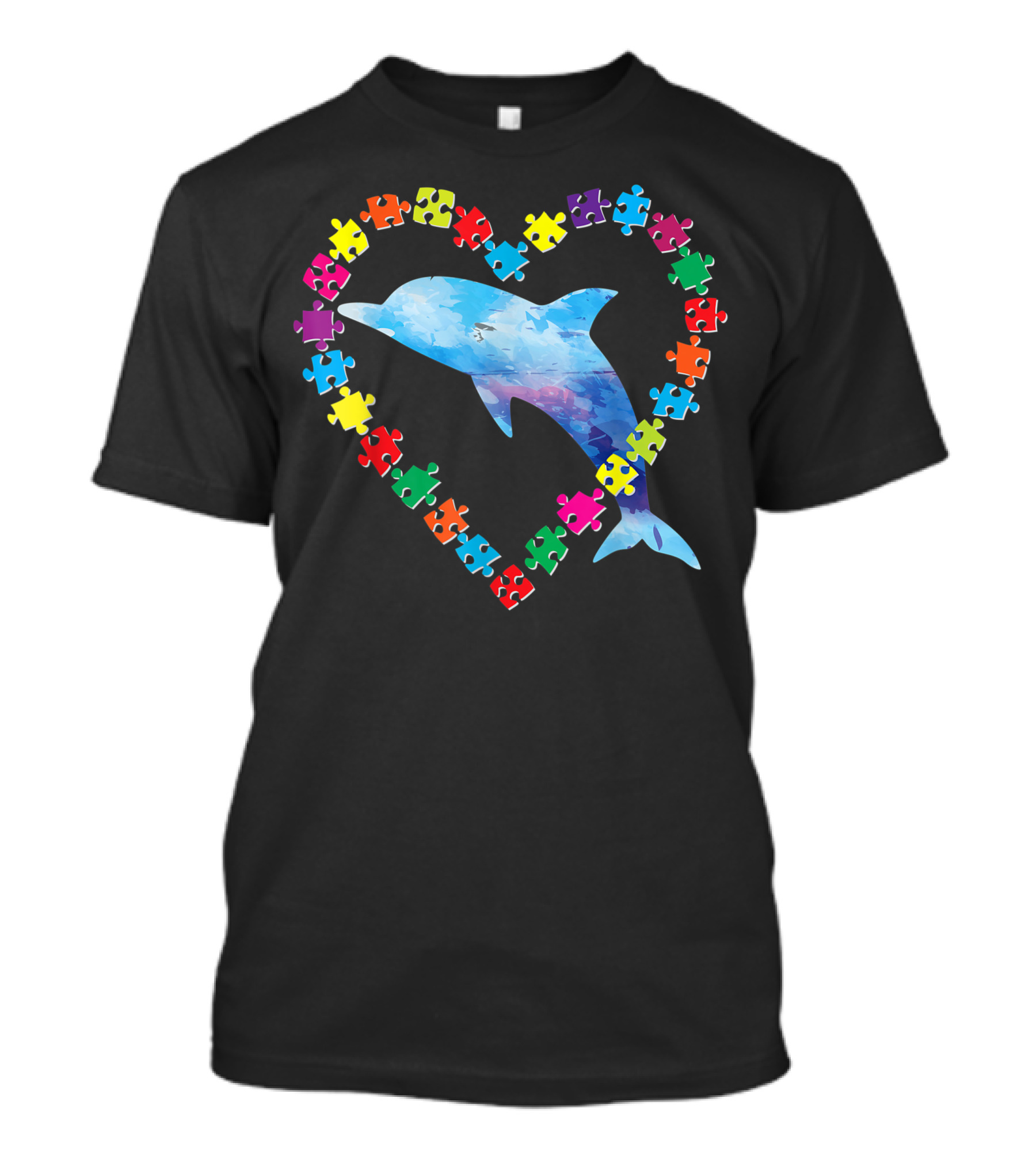 Autism Awareness Puzzle Heart Dolphin Love Strong Be Kind T-Shirt