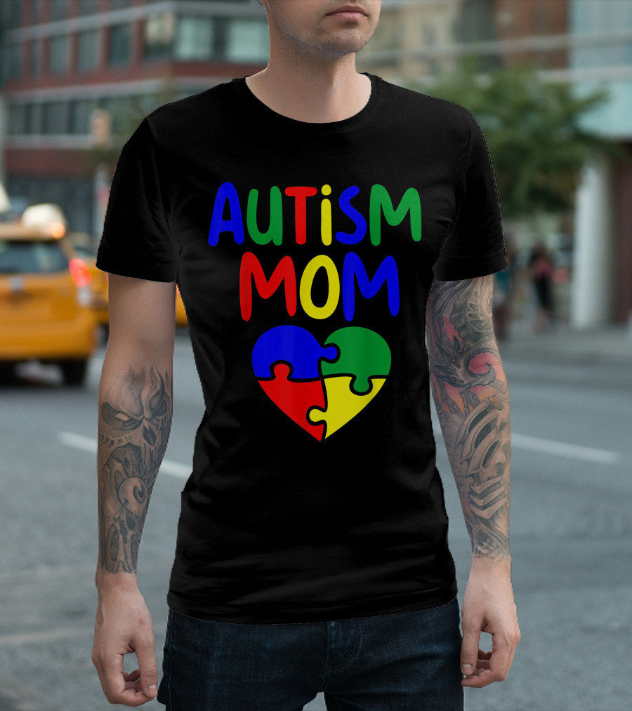 Autism Mom Puzzle Heart Colors Awareness T-Shirt