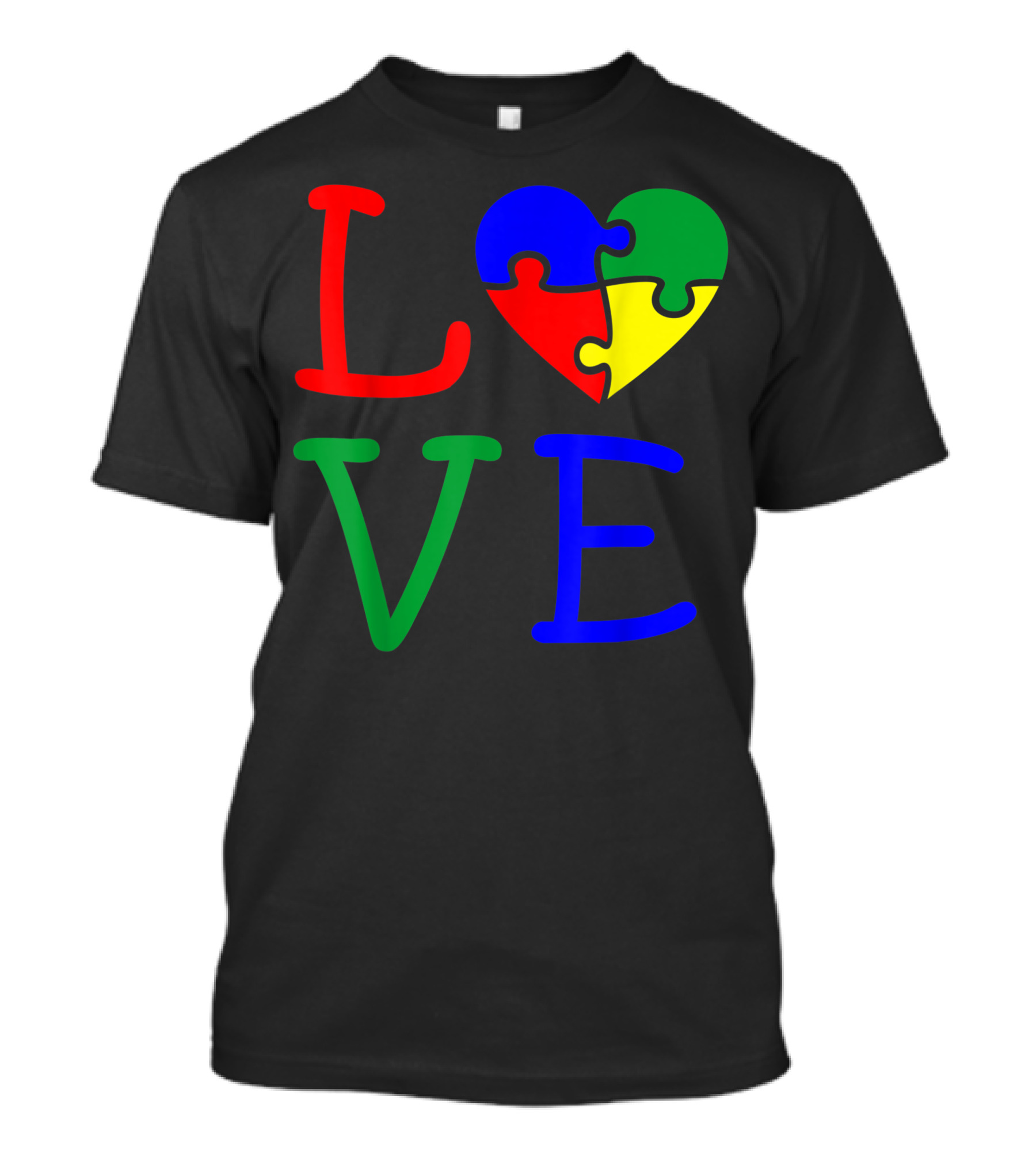 Love Autism Awareness Puzzle Piece Heart Colorful T-Shirt