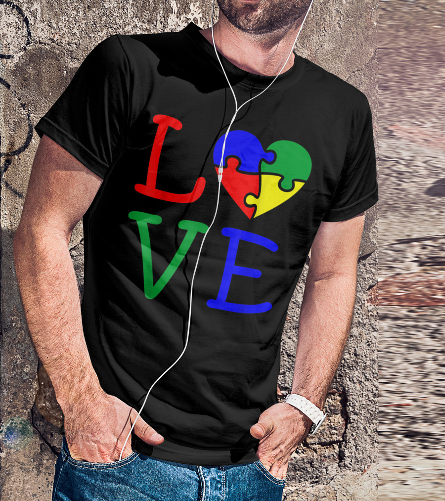 Love Autism Awareness Puzzle Piece Heart Colorful T-Shirt