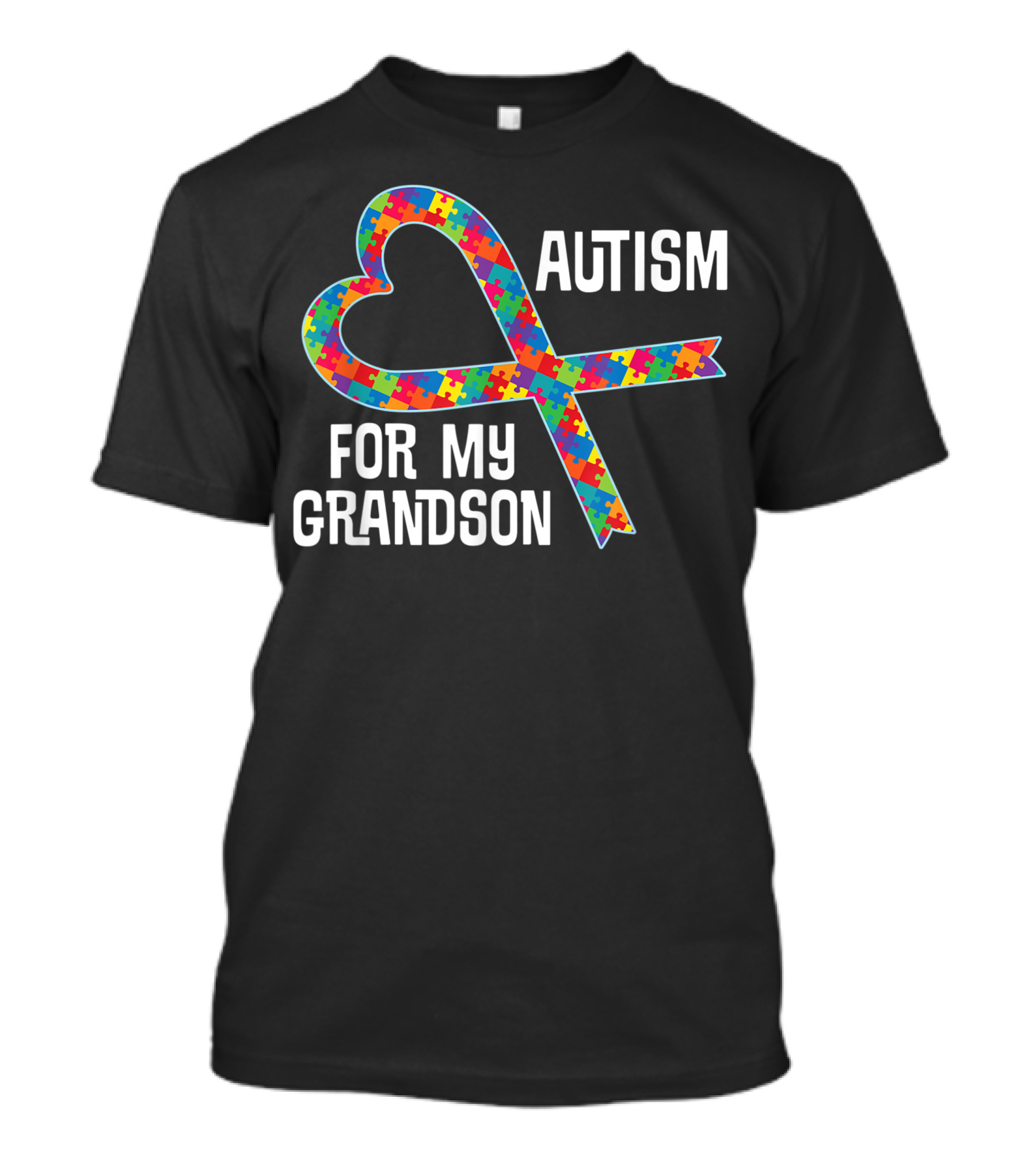 Autism Awareness For My Grandson Puzzle Ribbon Heart T-Shirt