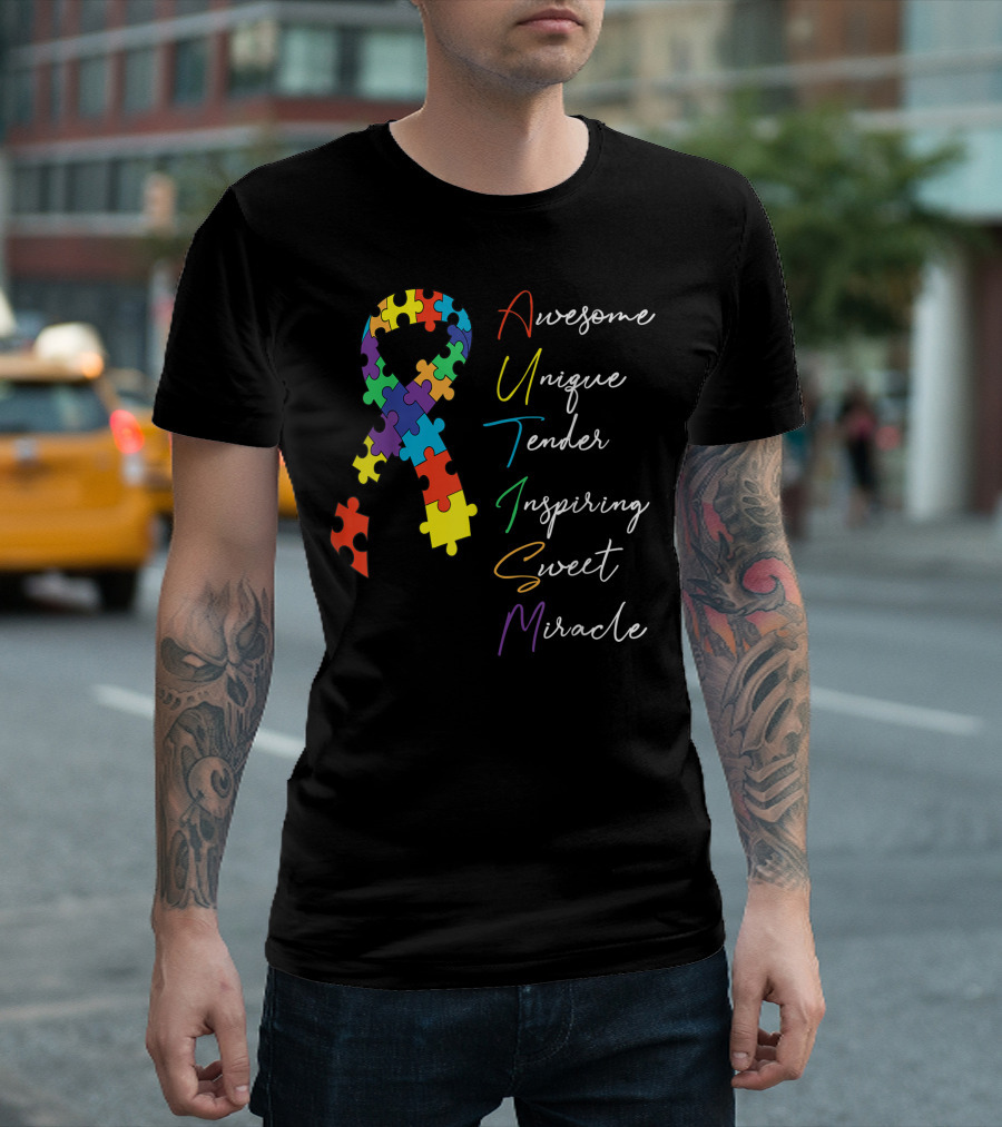 Awesome Unique Tender Inspiring Sweet Miracle Autism Awareness Puzzle T-Shirt