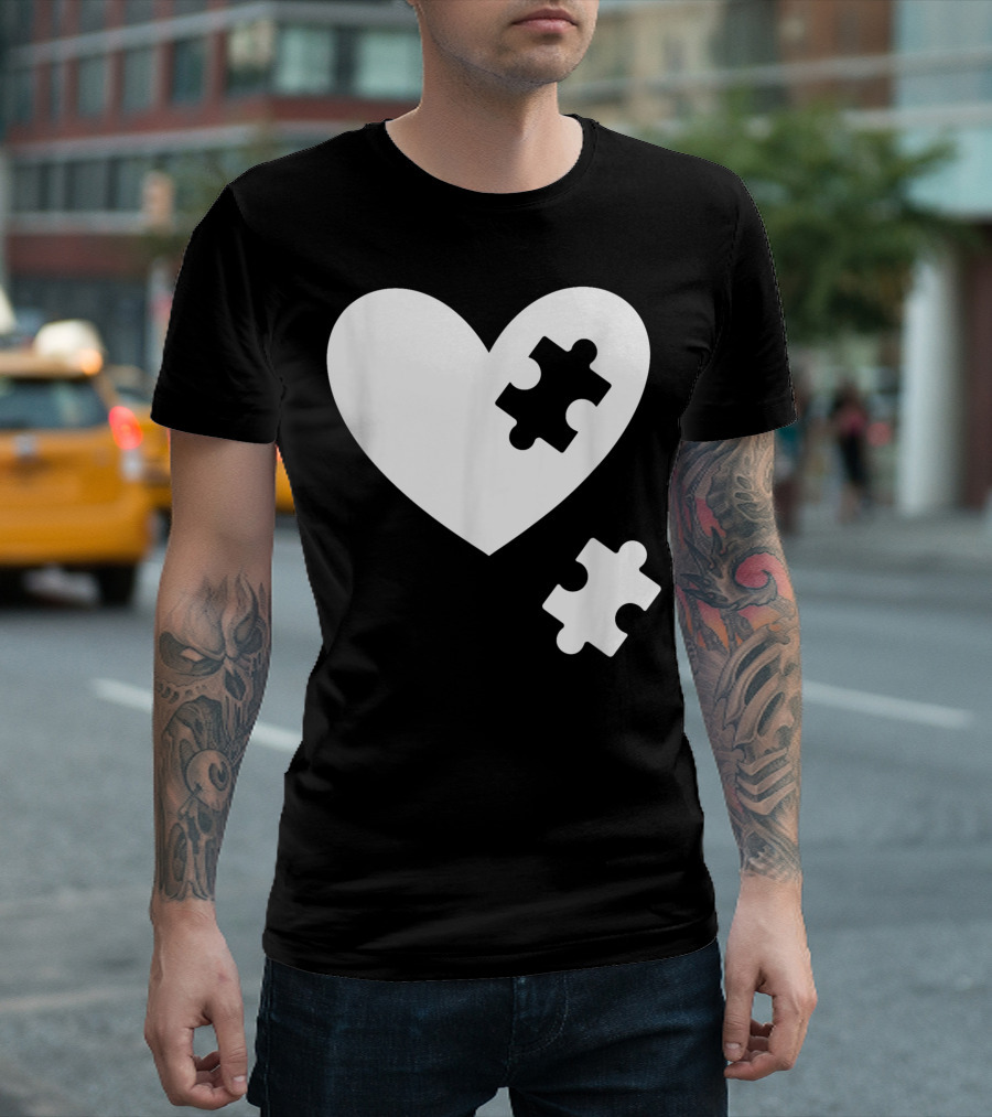 Autism Awareness Heart Puzzle Symbol Without Words Support T-Shirt