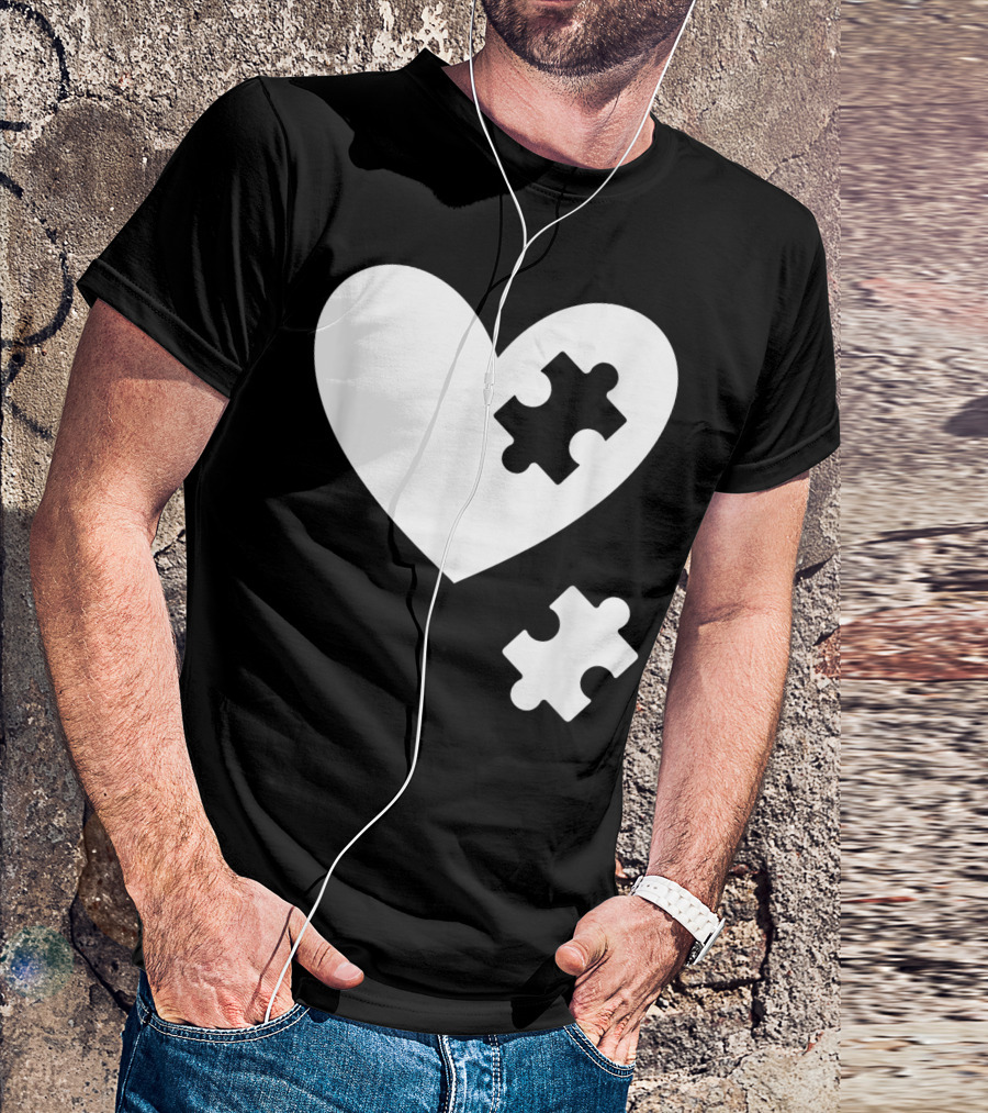 Autism Awareness Heart Puzzle Symbol Without Words Support T-Shirt