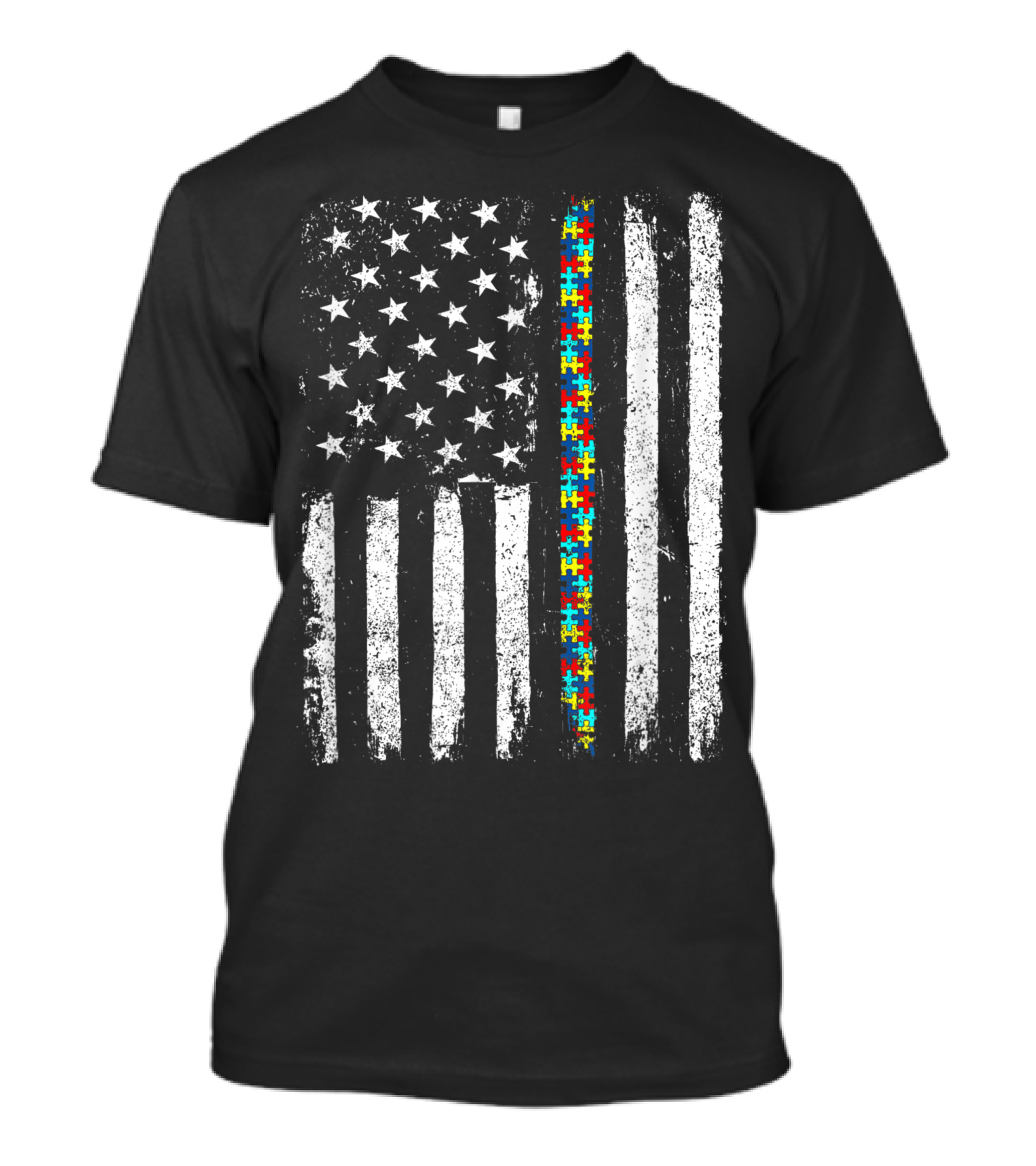 American Flag Puzzle Piece Autism Awareness T-Shirt