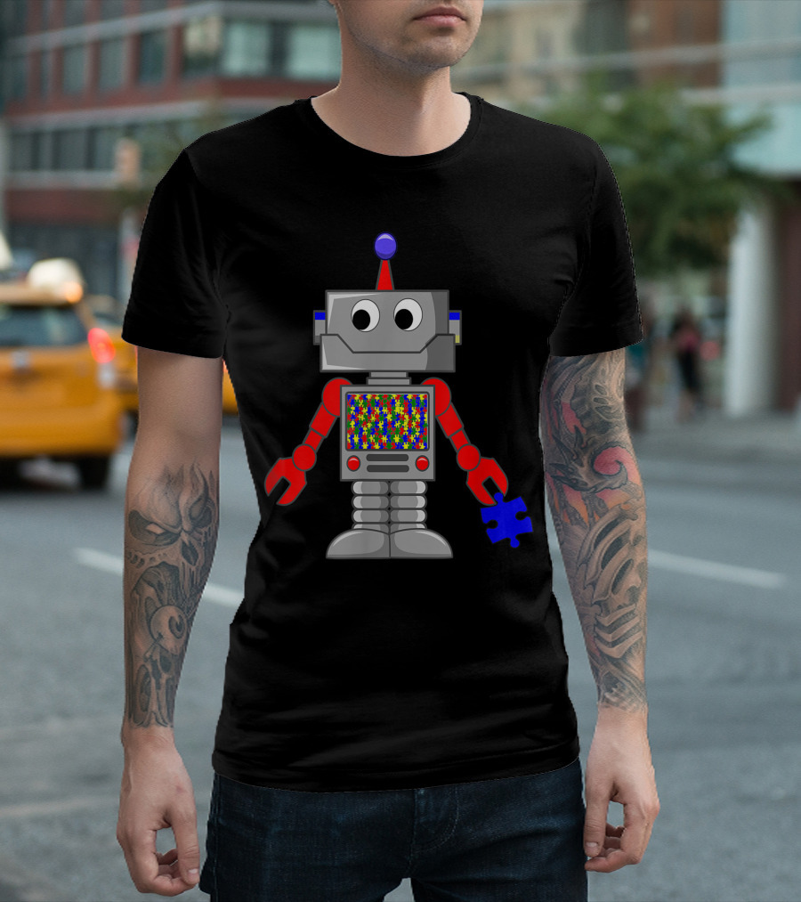 Autism Awareness Robo With Puzzle Piece T-Shirt
