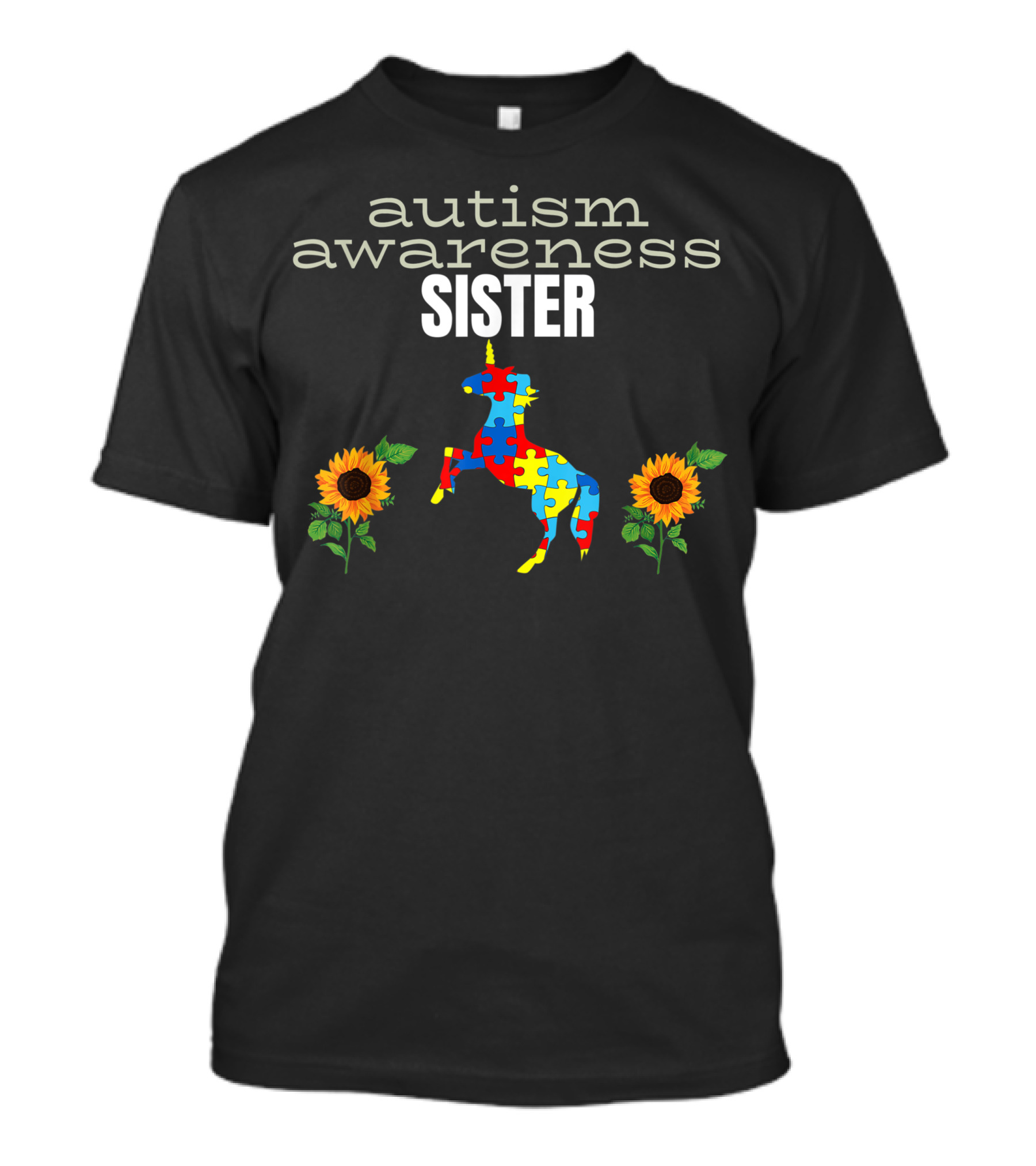 Autism Awareness Sister Unicorn Sunflowers Puzzle T-Shirt