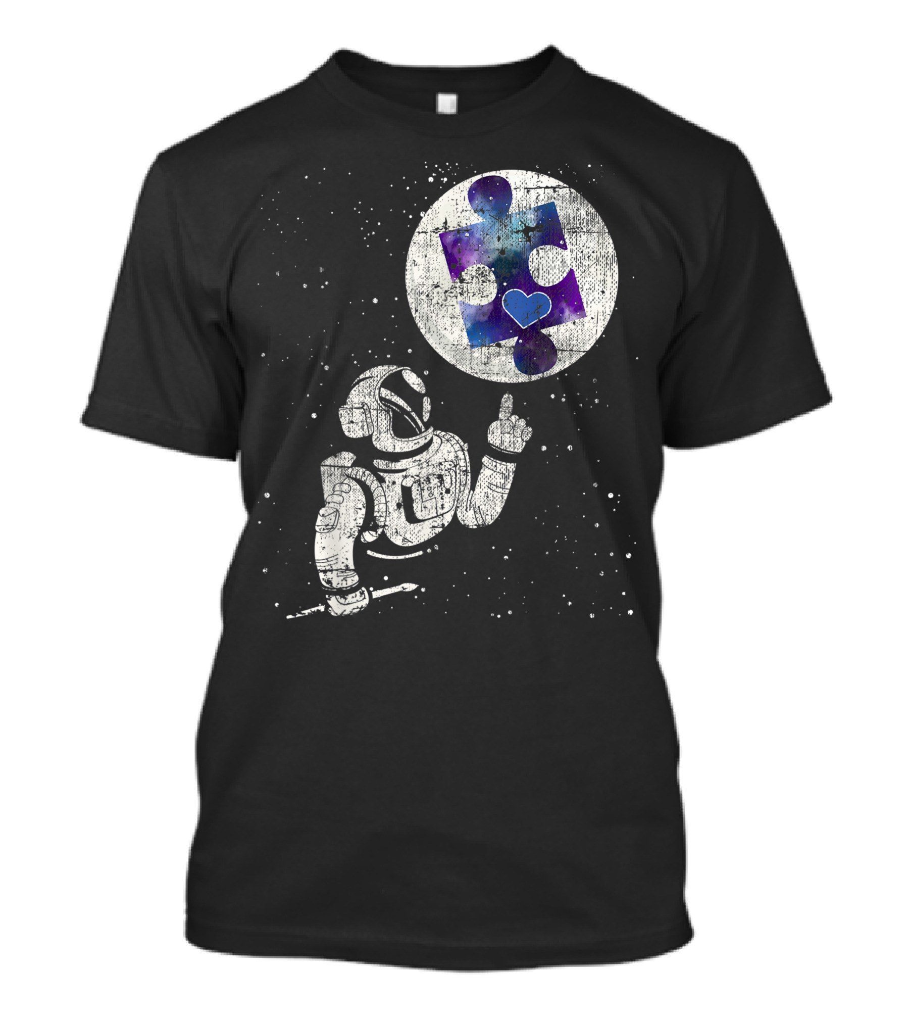 Autism Awareness Astronaut Reaching For Cosmic Puzzle Piece With Heart In Space T-Shirt