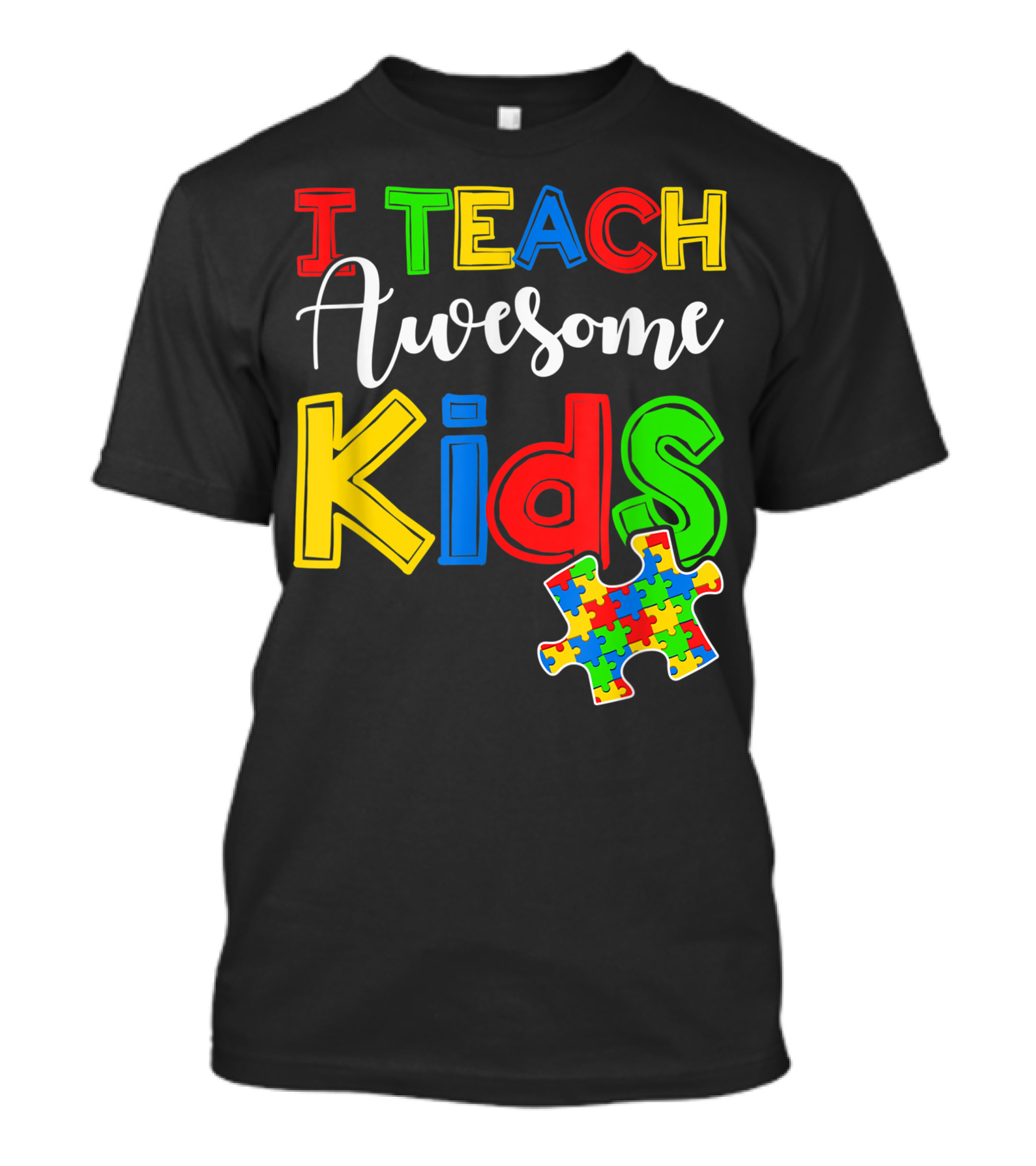 I Teach Awesome Kids Autism Awareness Special Ed Teacher Puzzle Piece T-Shirt