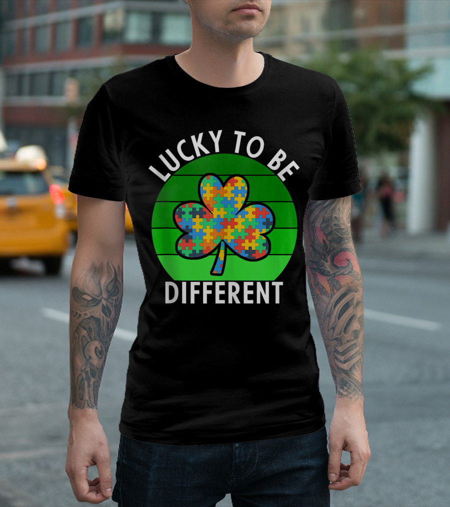 Lucky to Be Different Puzzle Shamrock Autism Awareness St Patricks Day T-Shirt