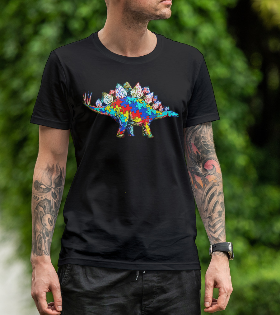 Autism Awareness Stegosaurus Dinosaur Puzzle T-Shirt