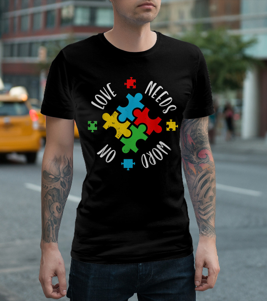 Autism Awareness Puzzle Love Needs No Word Special Ed Teacher T-Shirt