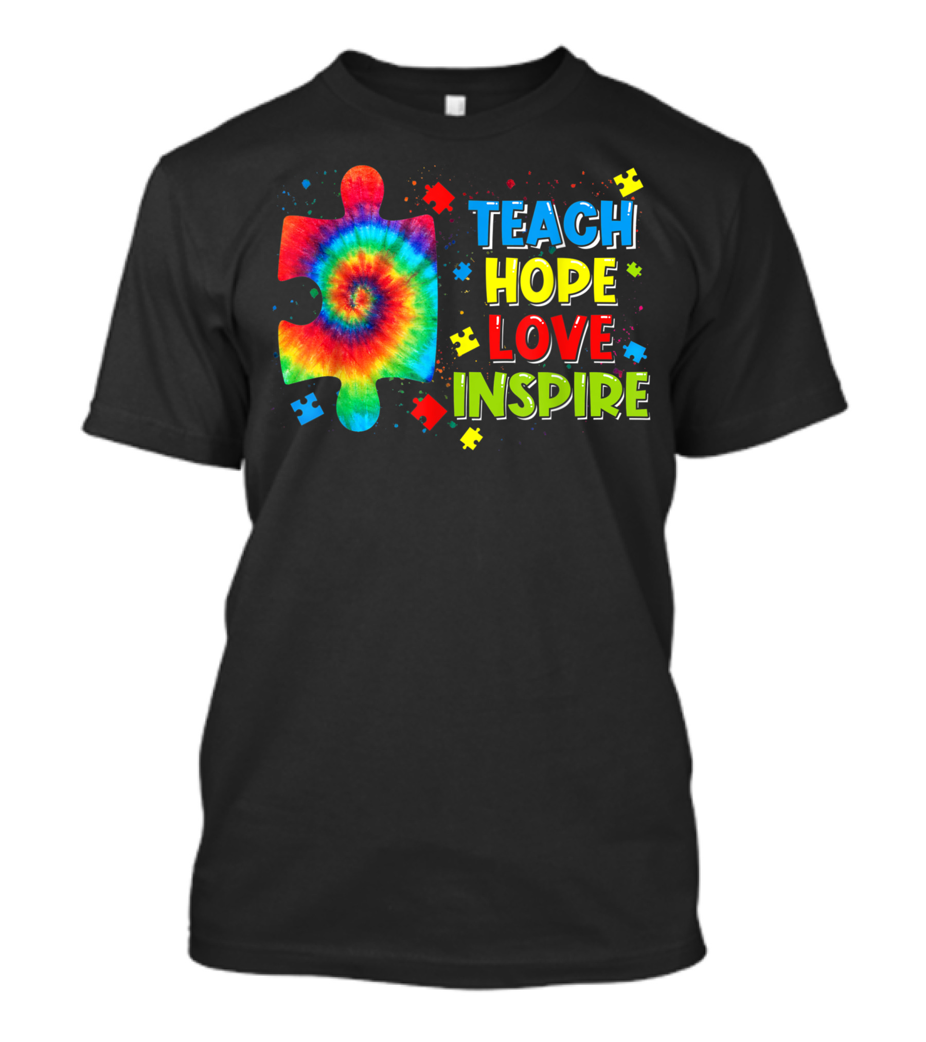 Autism Awareness Teach Hope Love Inspire Tie Dye Puzzle Piece T-Shirt