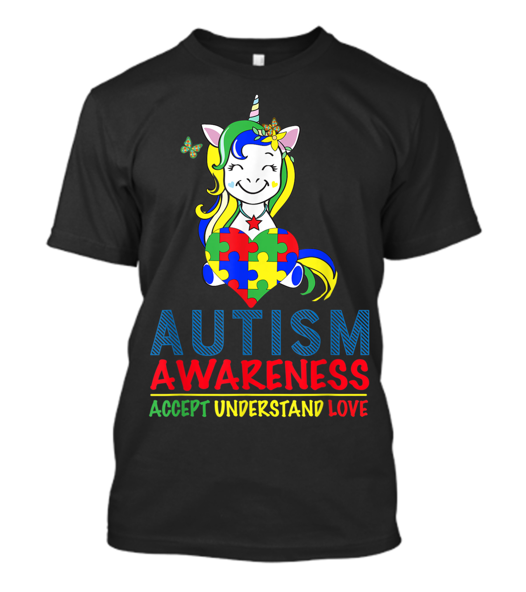 Autism Awareness Accept Understand Love Unicorn Heart Puzzles T-Shirt