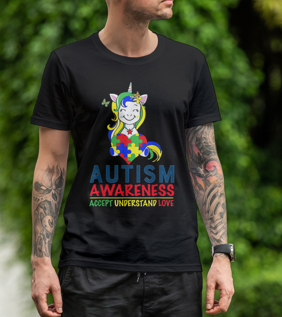 Autism Awareness Accept Understand Love Unicorn Heart Puzzles T-Shirt
