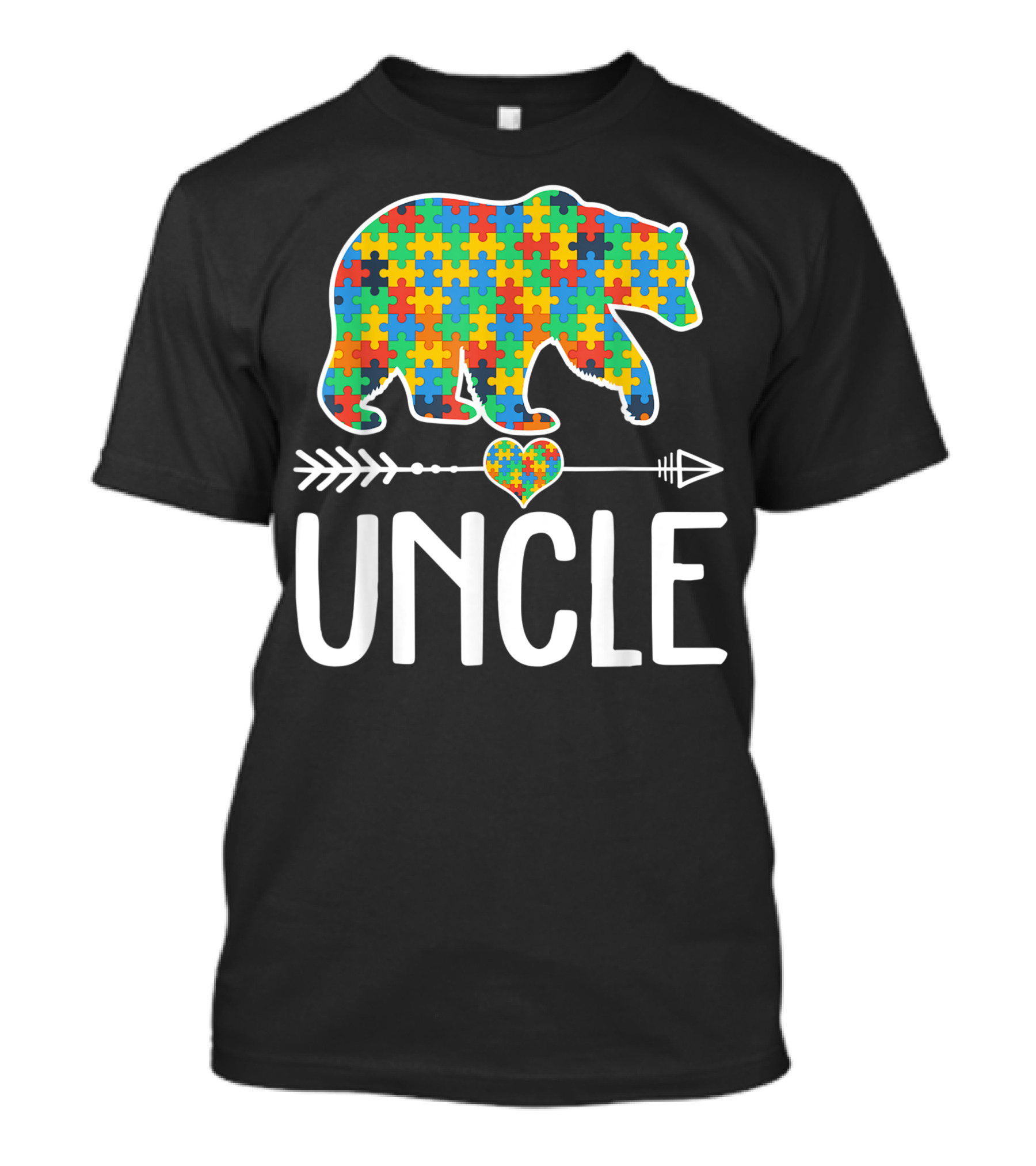 Uncle Bear Autism Awareness Puzzle Piece Heart Arrow Support T-Shirt