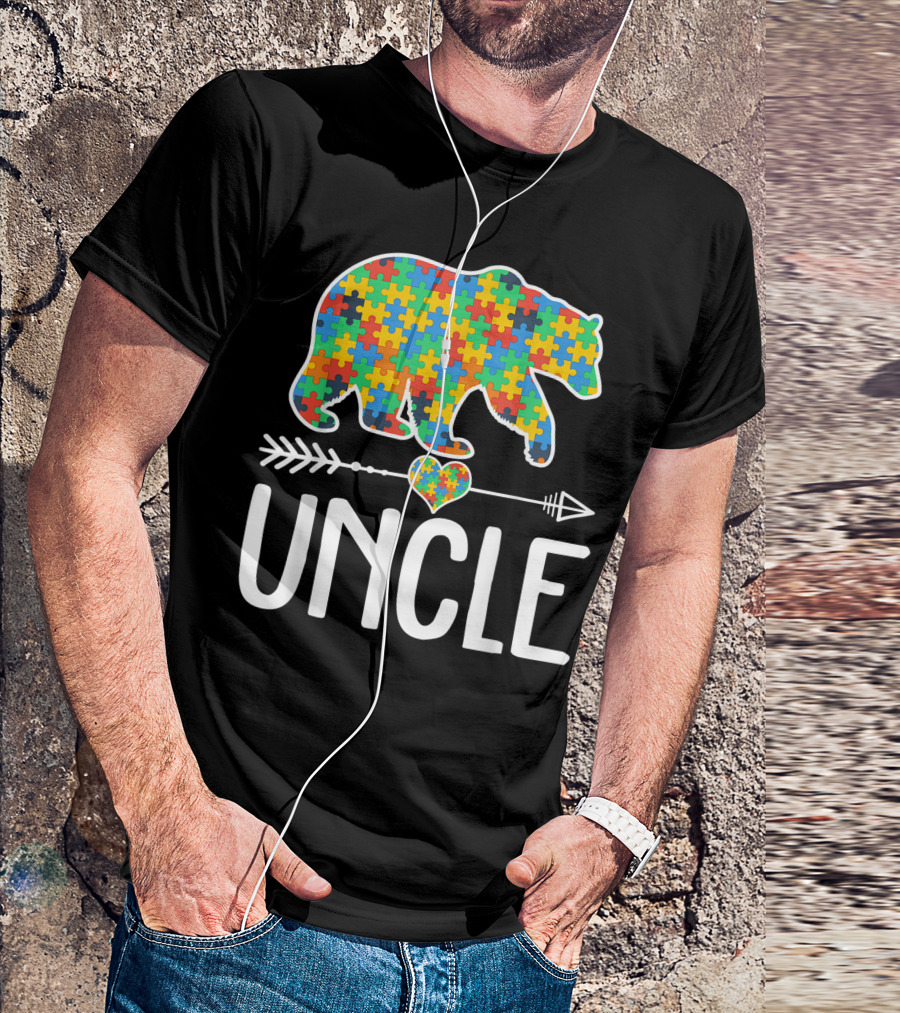 Uncle Bear Autism Awareness Puzzle Piece Heart Arrow Support T-Shirt