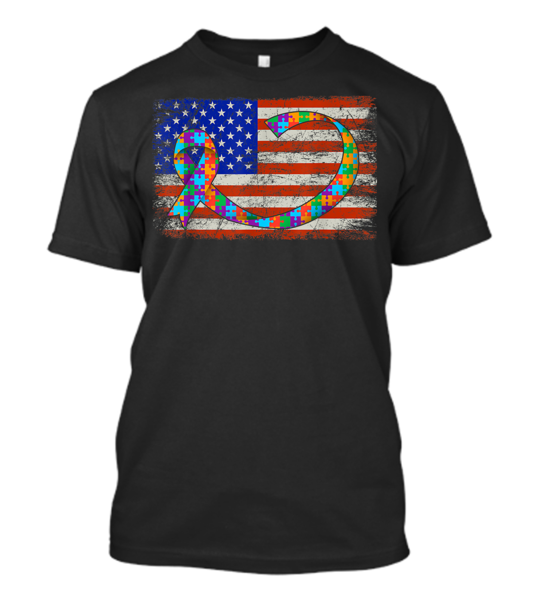 American Flag With Autism Awareness Puzzle T-Shirt