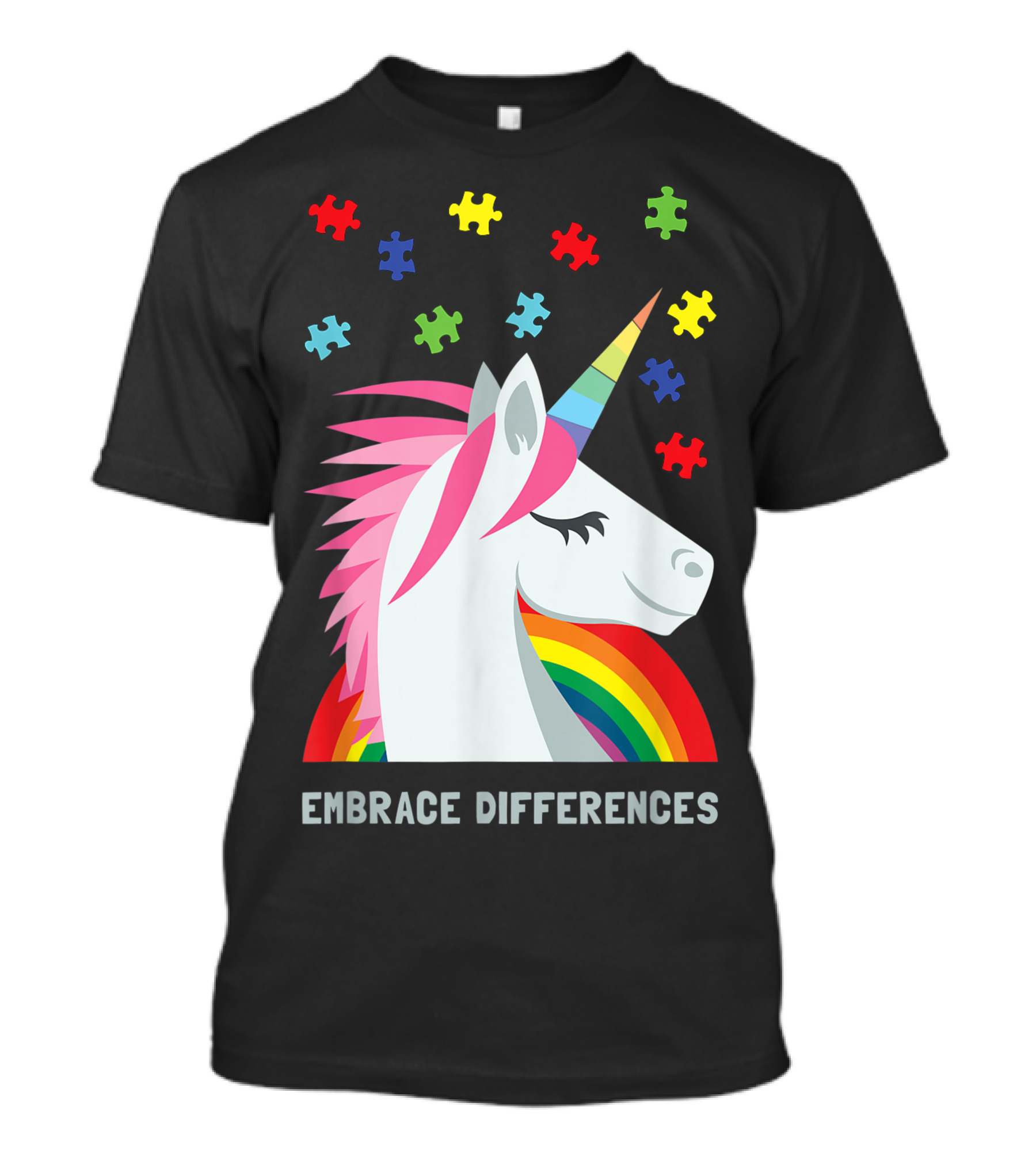 Embrace Differences Autism Awareness Unicorn Puzzle Piece Women Youth Men T-Shirt