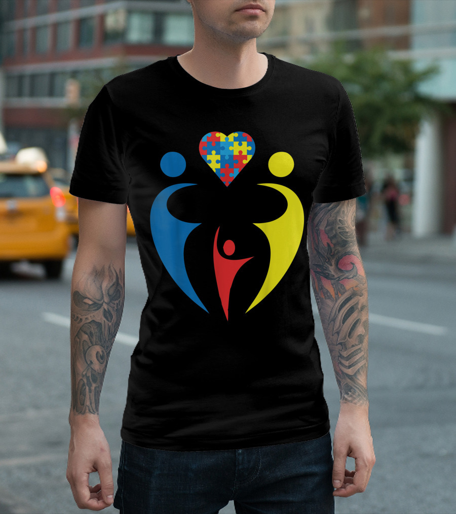 Autism Awareness Family Trio Heart Puzzle T-Shirt