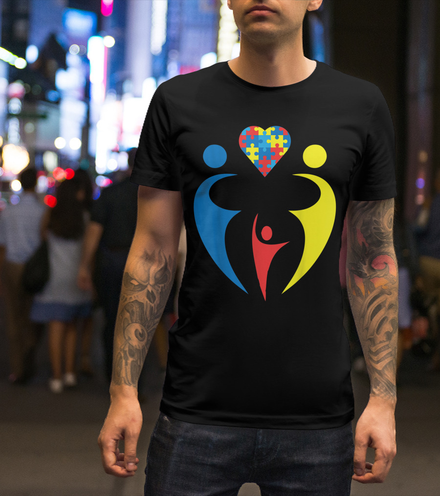 Autism Awareness Family Trio Heart Puzzle T-Shirt
