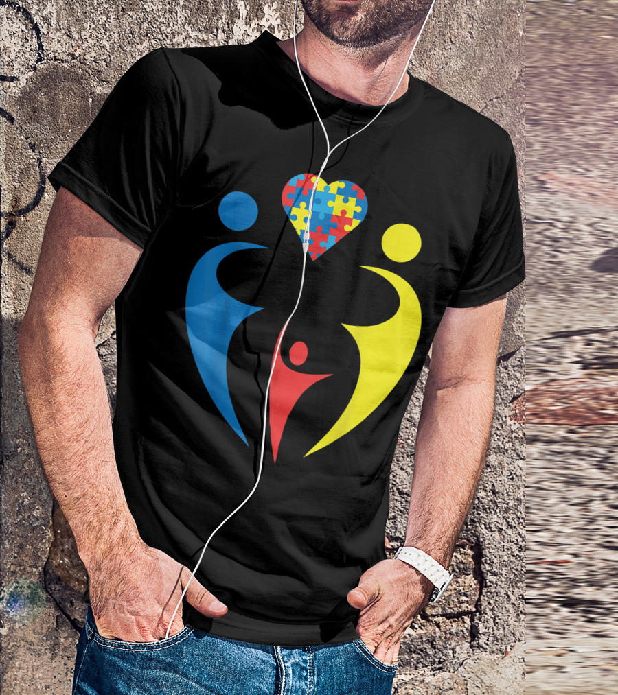 Autism Awareness Family Trio Heart Puzzle T-Shirt
