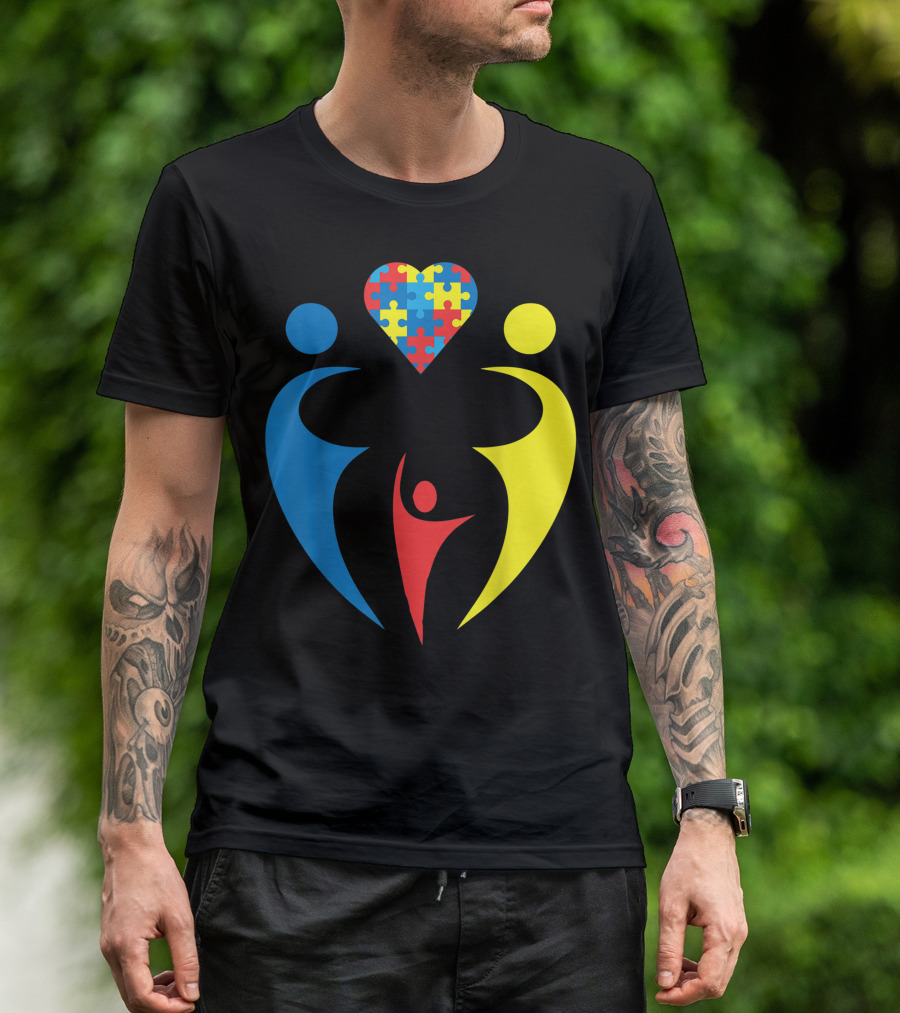 Autism Awareness Family Trio Heart Puzzle T-Shirt