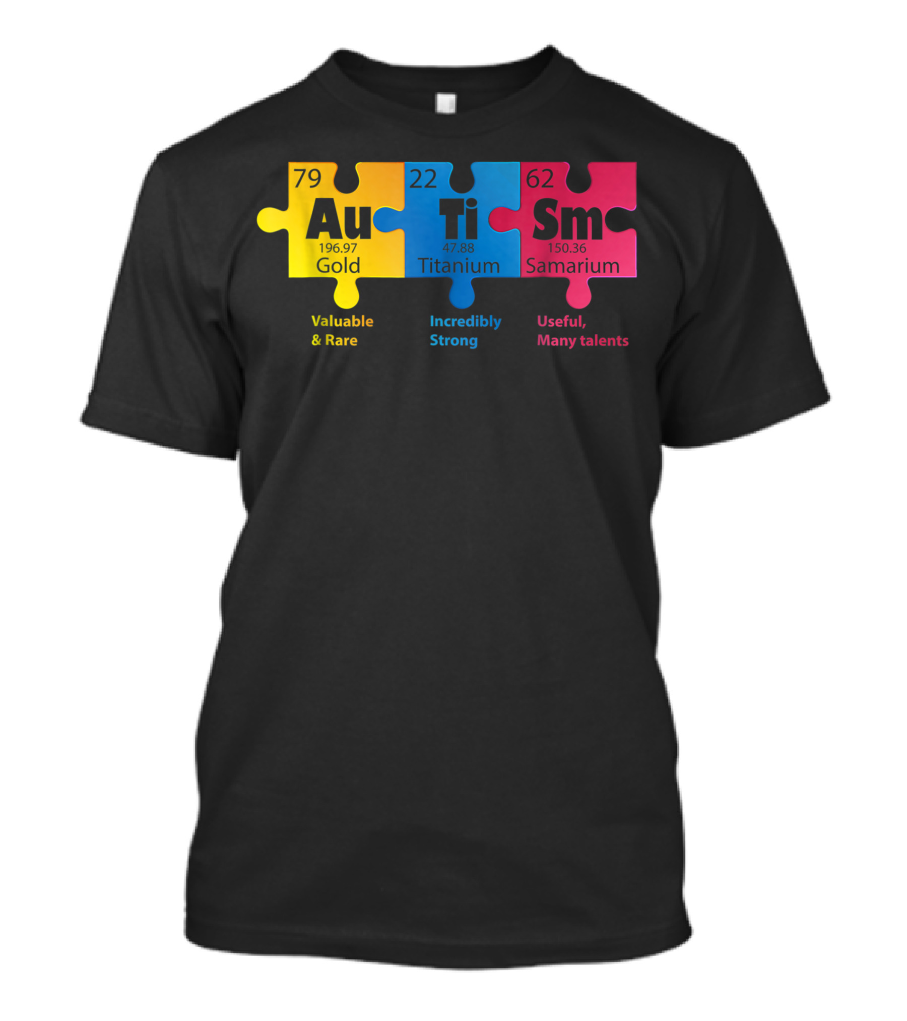 Autism Elements Gold Titanium Samarium Puzzle Awareness T-Shirt