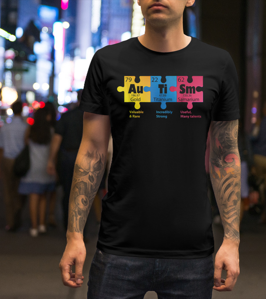 Autism Elements Gold Titanium Samarium Puzzle Awareness T-Shirt