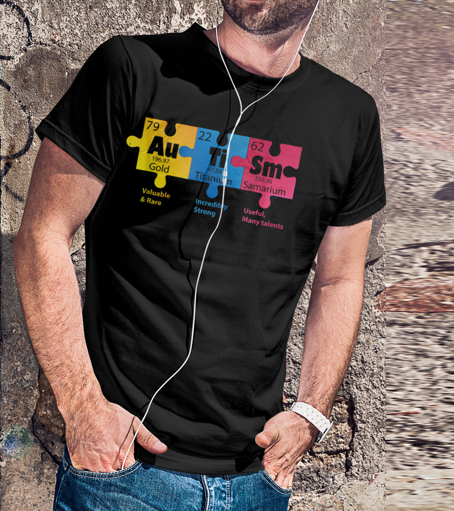 Autism Elements Gold Titanium Samarium Puzzle Awareness T-Shirt