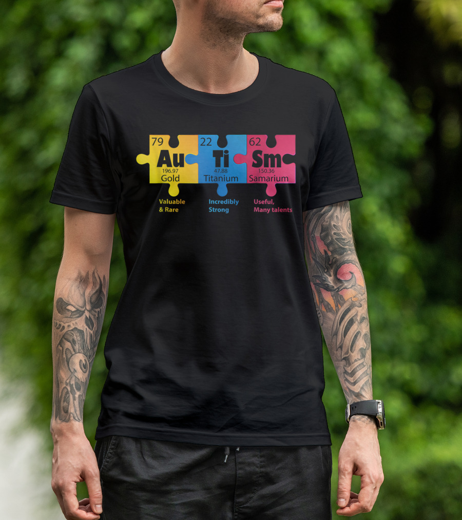 Autism Elements Gold Titanium Samarium Puzzle Awareness T-Shirt