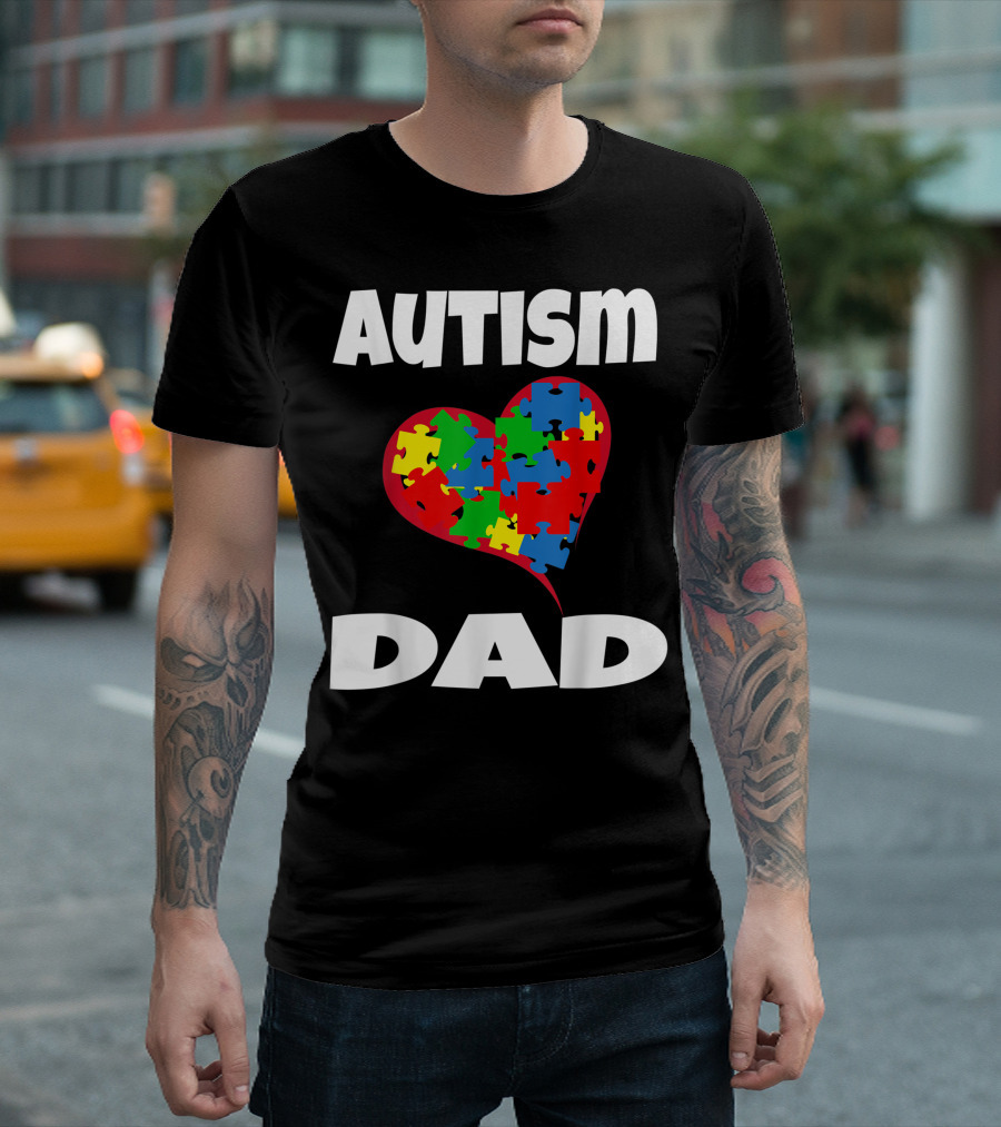 Autism Dad Puzzle Heart Awareness Neurodivergen T-Shirt