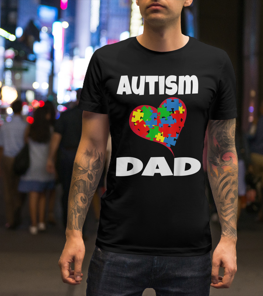 Autism Dad Puzzle Heart Awareness Neurodivergen T-Shirt