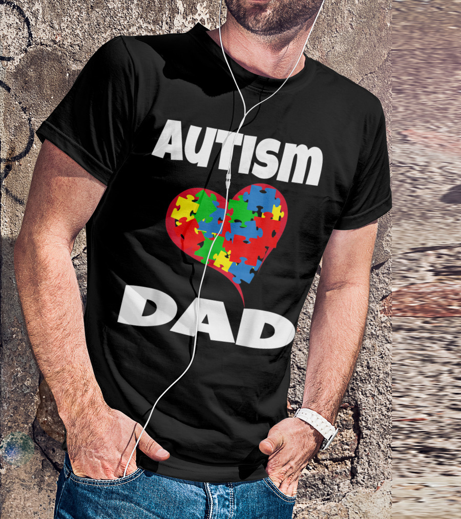Autism Dad Puzzle Heart Awareness Neurodivergen T-Shirt