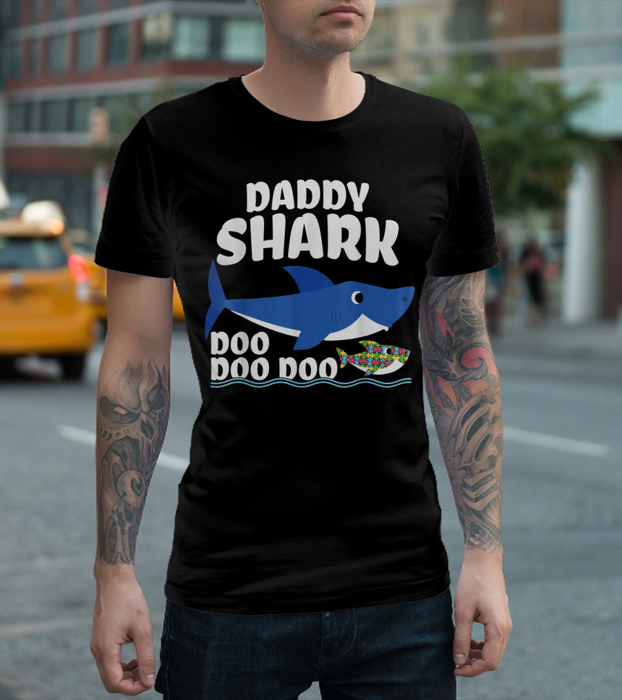 Daddy Shark Doo Doo Doo Autism Puzzle Piece T-Shirt