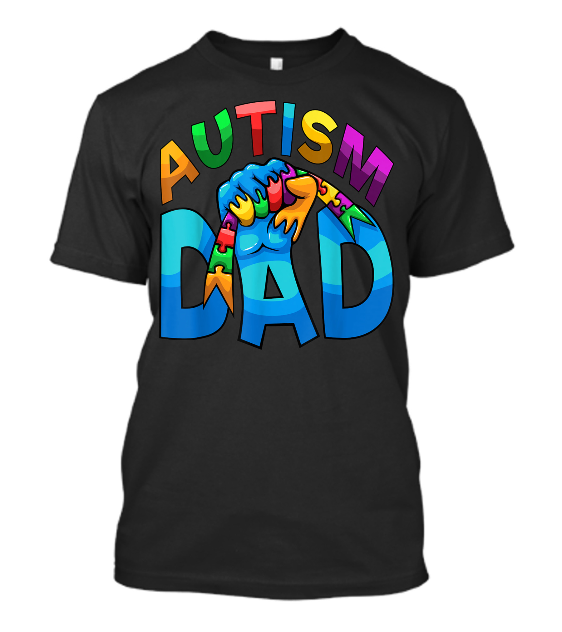 Autism Dad Fist With Colorful Puzzle Pieces For Fathers T-Shirt