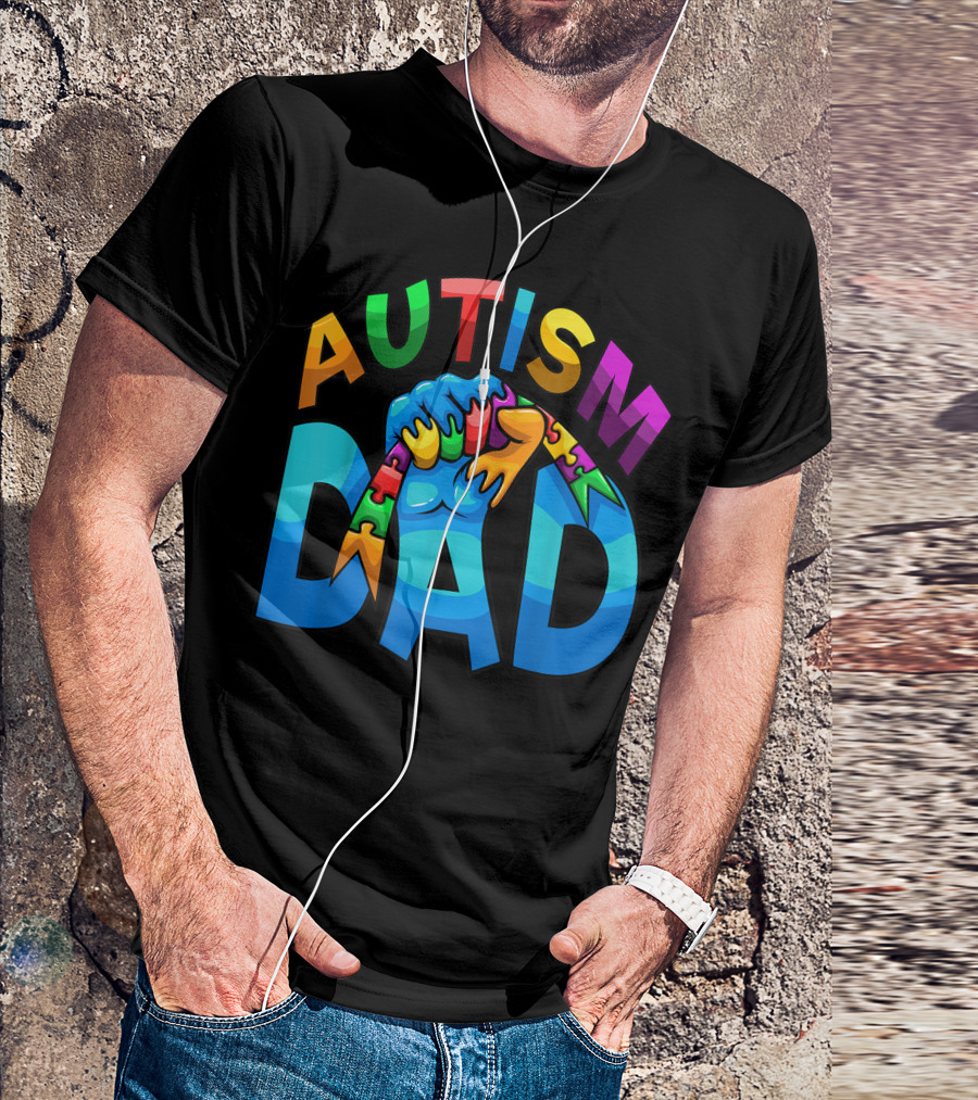 Autism Dad Fist With Colorful Puzzle Pieces For Fathers T-Shirt