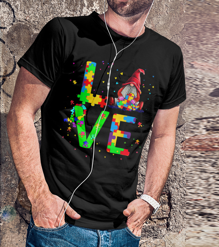 Autism Day Love Gnomes Puzzle Pieces T-Shirt