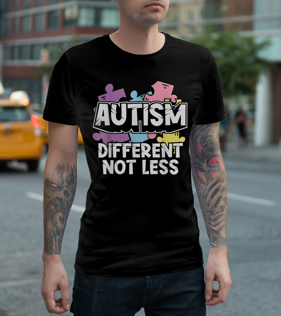 Autism Different Not Less Puzzle Pieces Autism Awareness Day T-Shirt