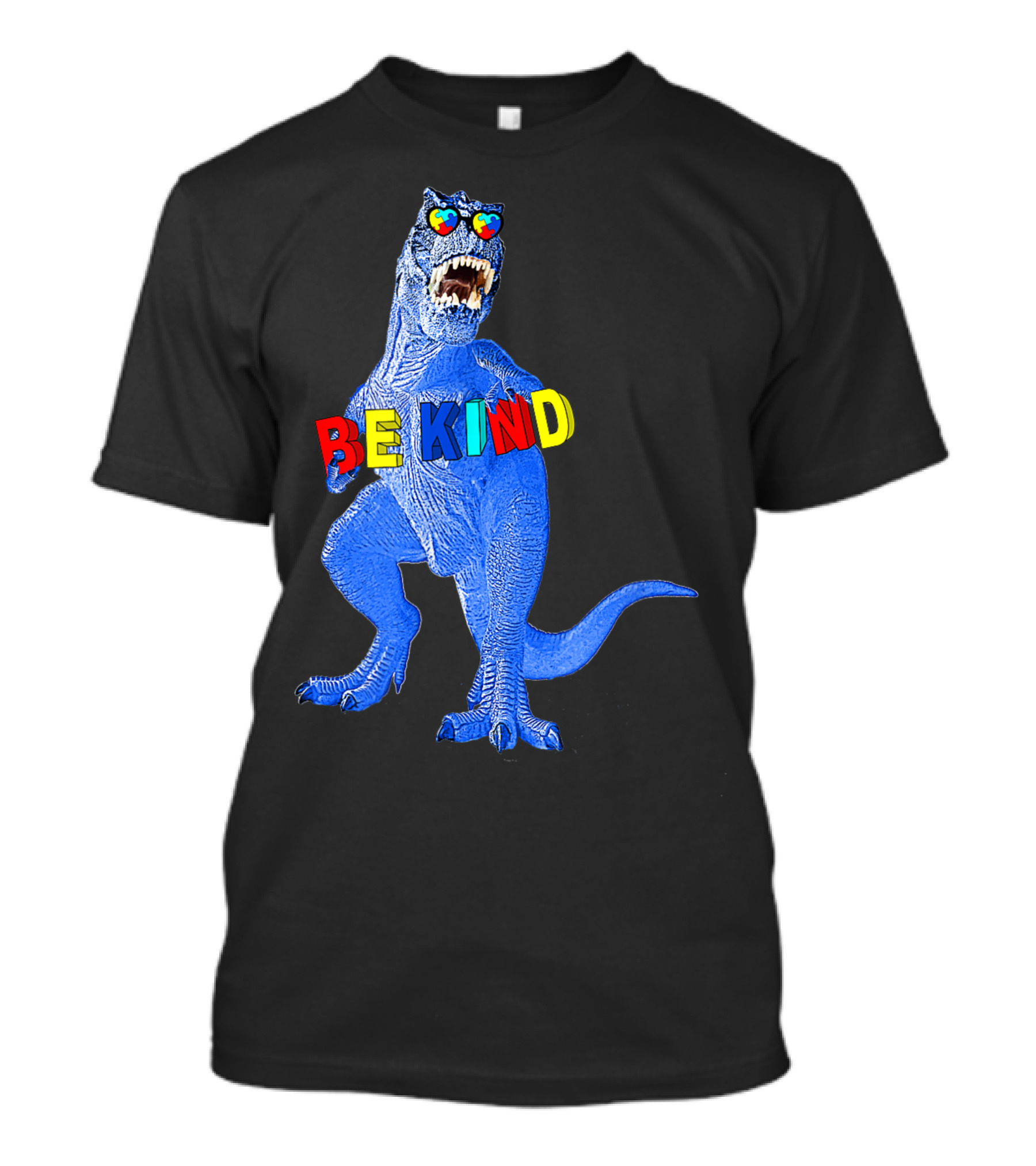 Be Kind Autism Dinosaur Awareness Colorful Hearts T-Shirt