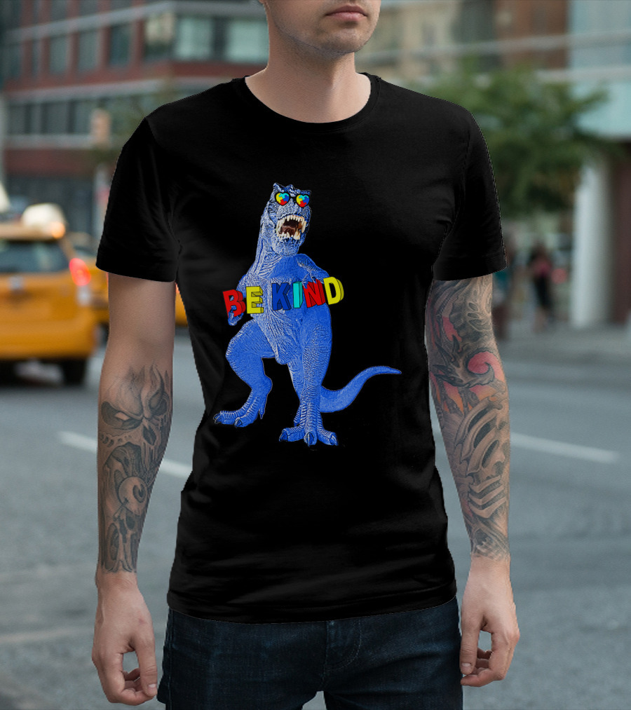 Be Kind Autism Dinosaur Awareness Colorful Hearts T-Shirt